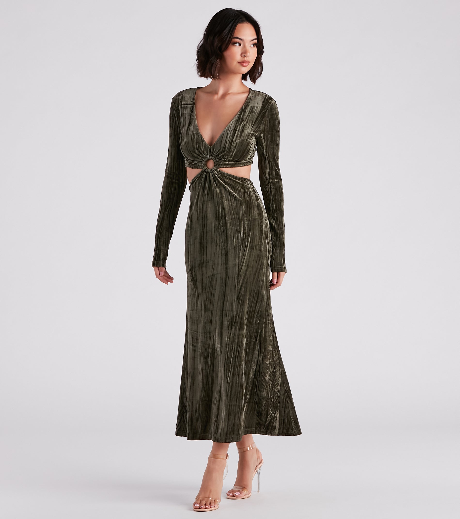 Formal Velvet Cutout Midi Dress